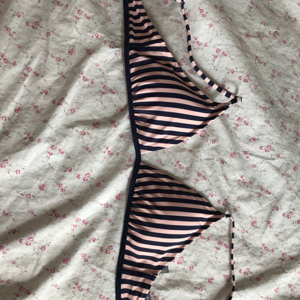 Aerie light pink and navy striped bikini top.